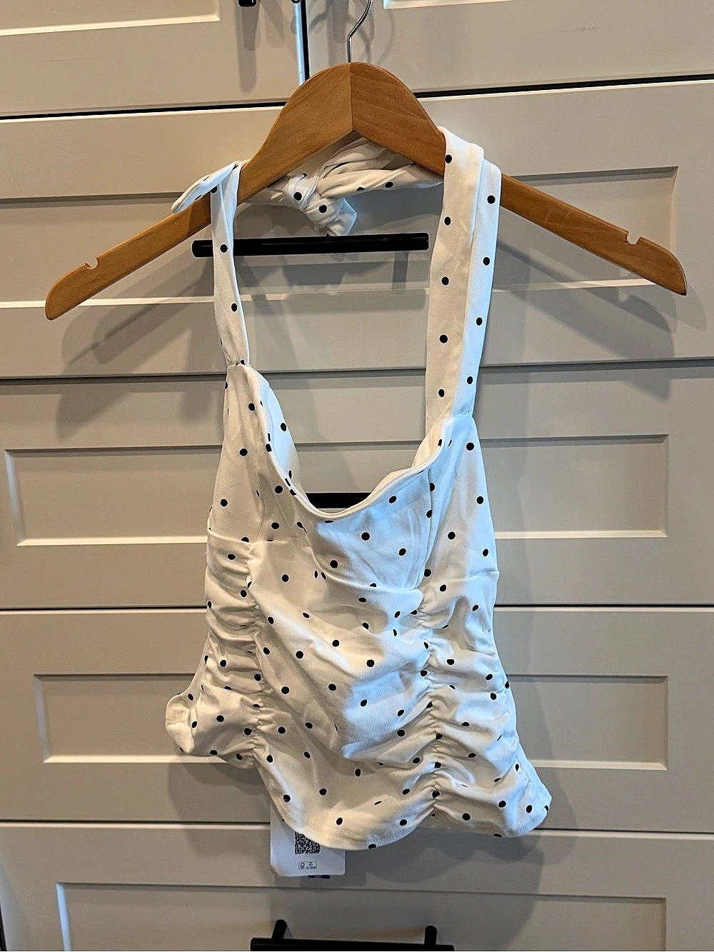 Cider Polka Dot Ruched Tank Top in White NWT